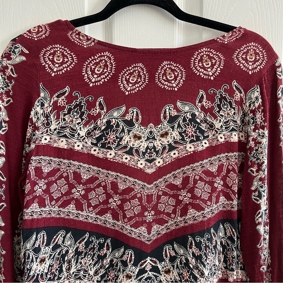 Free People Smooth Talker Red Combo Printed Open Back Tunic Dress Size Small - Picture 6 of 12